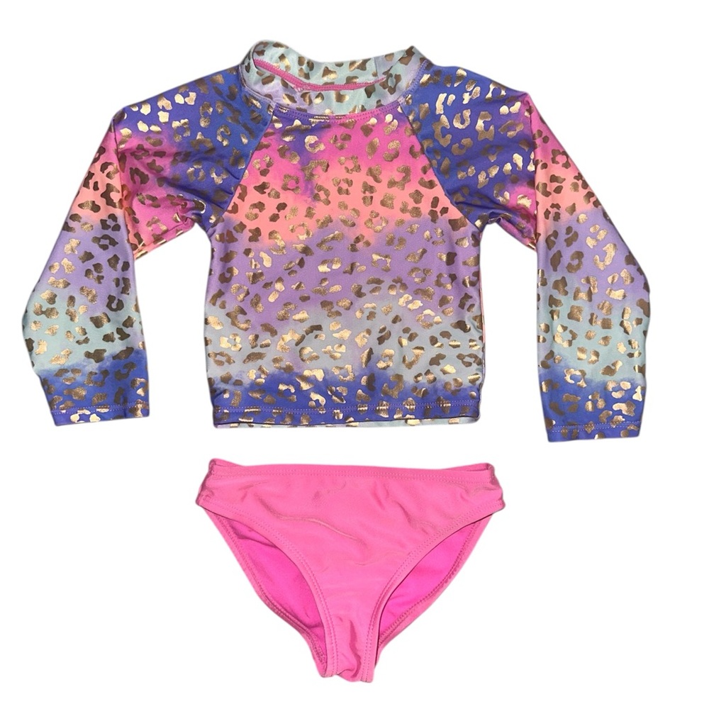 Angel Leopard Kids Swim Rashguard Set Rainbow Cheetah Print Girls Small Colors